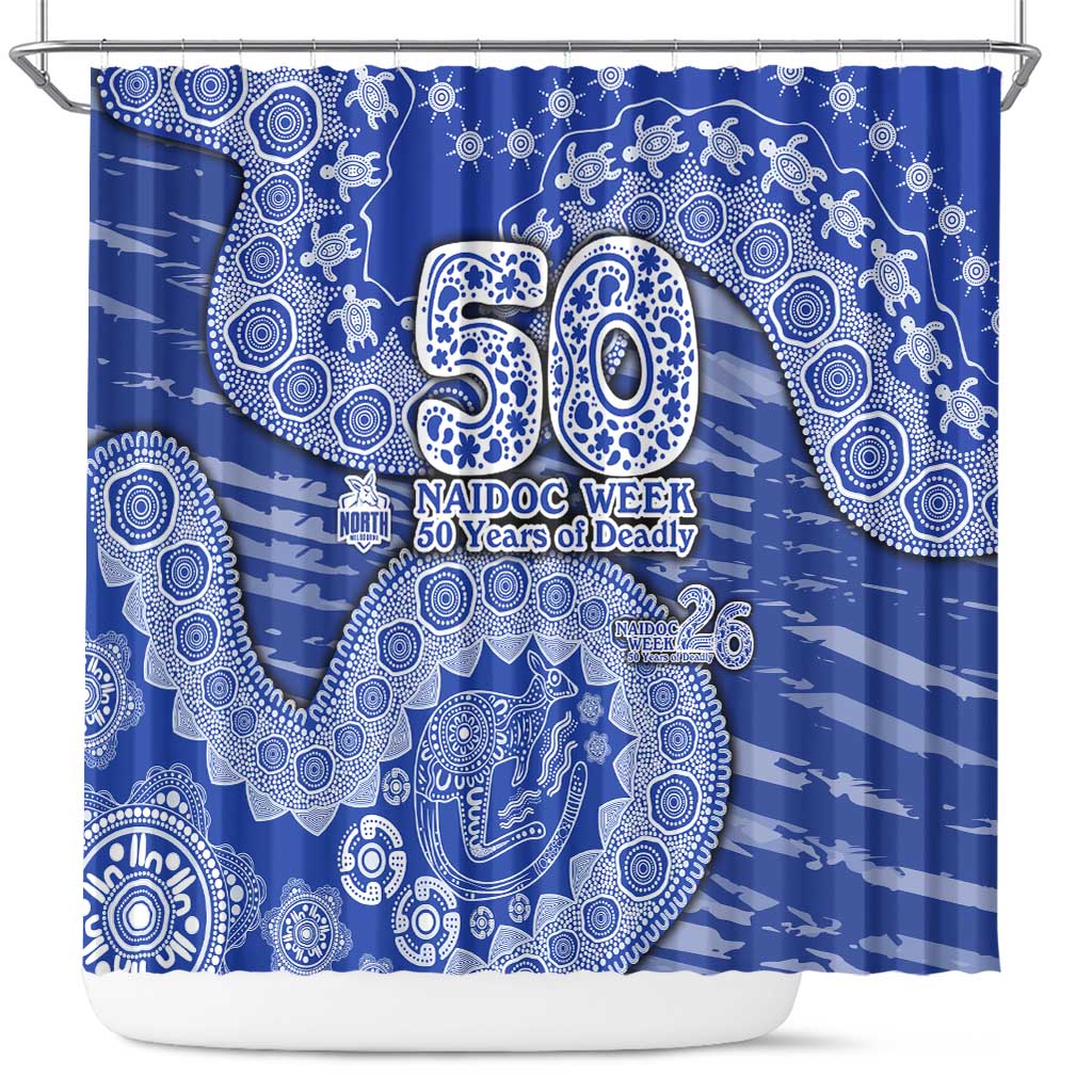 North Melbourne Kangaroos NAIDOC Week 2026 Shower Curtain Australian Aboriginal Dot Art Dreamtime Pattern Style