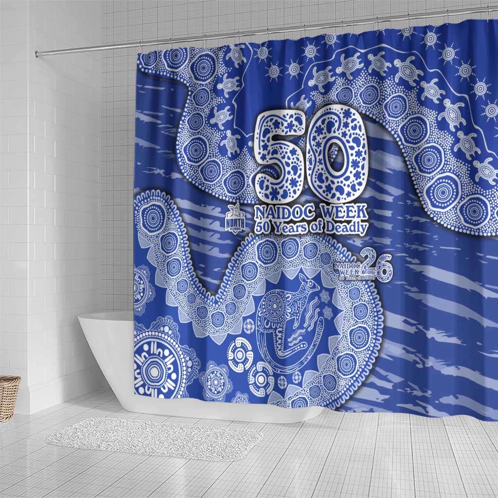 North Melbourne Kangaroos NAIDOC Week 2026 Shower Curtain Australian Aboriginal Dot Art Dreamtime Pattern Style