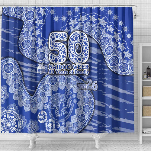 North Melbourne Kangaroos NAIDOC Week 2026 Shower Curtain Australian Aboriginal Dot Art Dreamtime Pattern Style