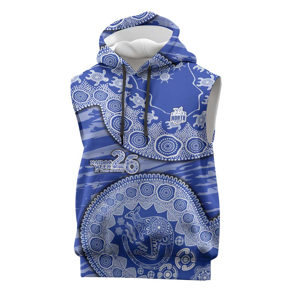 North Melbourne Kangaroos NAIDOC Week 2026 Sleeveless Hoodie Australian Aboriginal Dot Art Dreamtime Pattern Style
