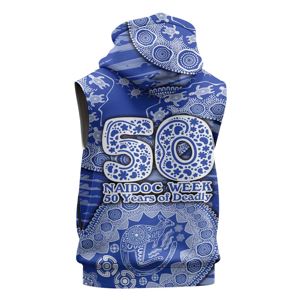 North Melbourne Kangaroos NAIDOC Week 2026 Sleeveless Hoodie Australian Aboriginal Dot Art Dreamtime Pattern Style