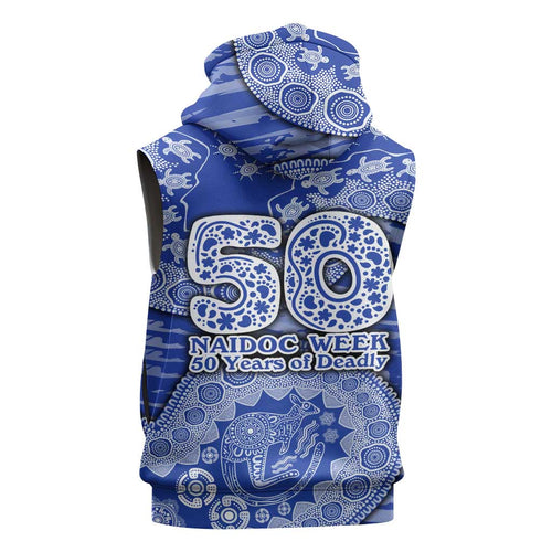 North Melbourne Kangaroos NAIDOC Week 2026 Sleeveless Hoodie Australian Aboriginal Dot Art Dreamtime Pattern Style