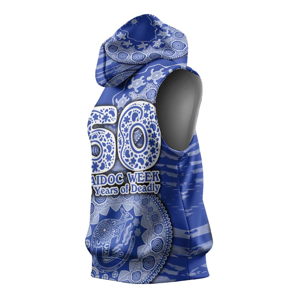 North Melbourne Kangaroos NAIDOC Week 2026 Sleeveless Hoodie Australian Aboriginal Dot Art Dreamtime Pattern Style