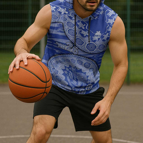North Melbourne Kangaroos NAIDOC Week 2026 Sleeveless Hoodie Australian Aboriginal Dot Art Dreamtime Pattern Style