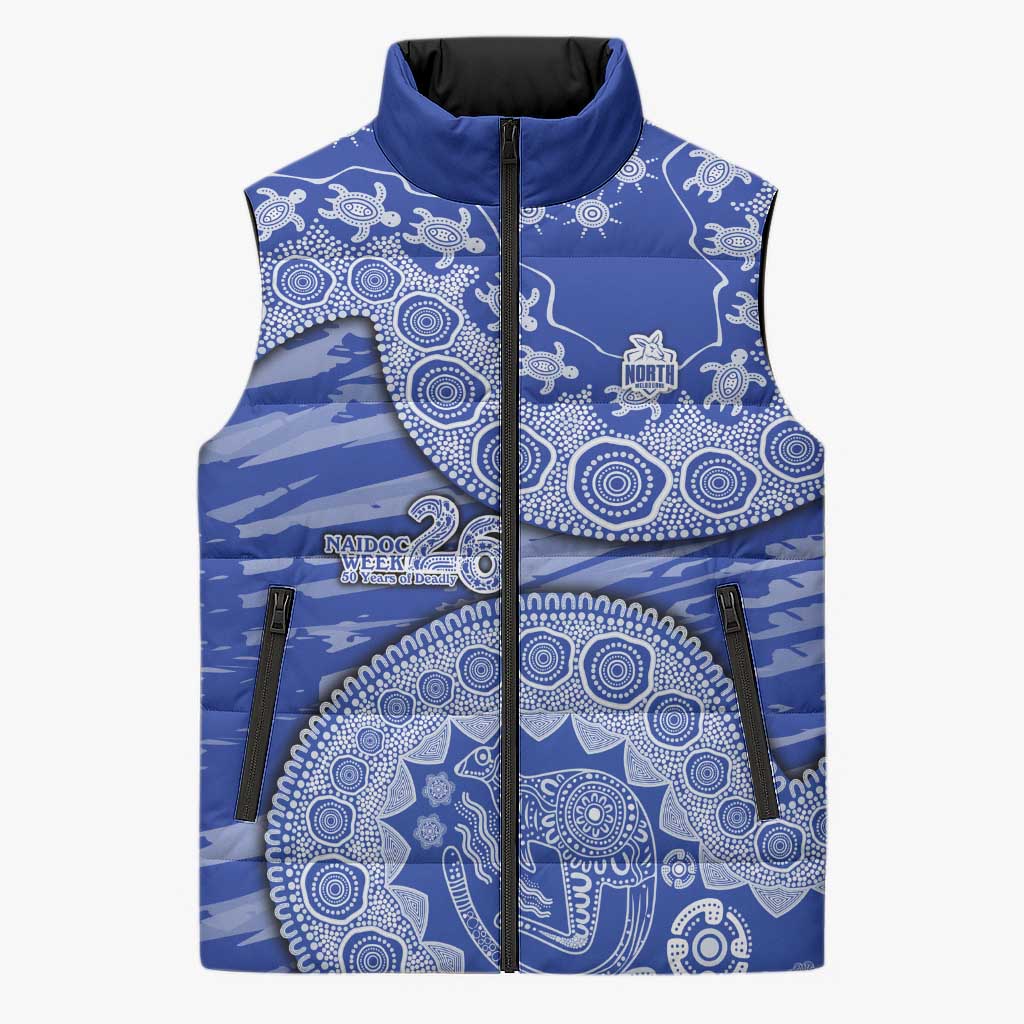 North Melbourne Kangaroos NAIDOC Week 2026 Sleeveless Puffer Jacket Australian Aboriginal Dot Art Dreamtime Pattern Style