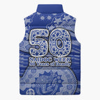 North Melbourne Kangaroos NAIDOC Week 2026 Sleeveless Puffer Jacket Australian Aboriginal Dot Art Dreamtime Pattern Style