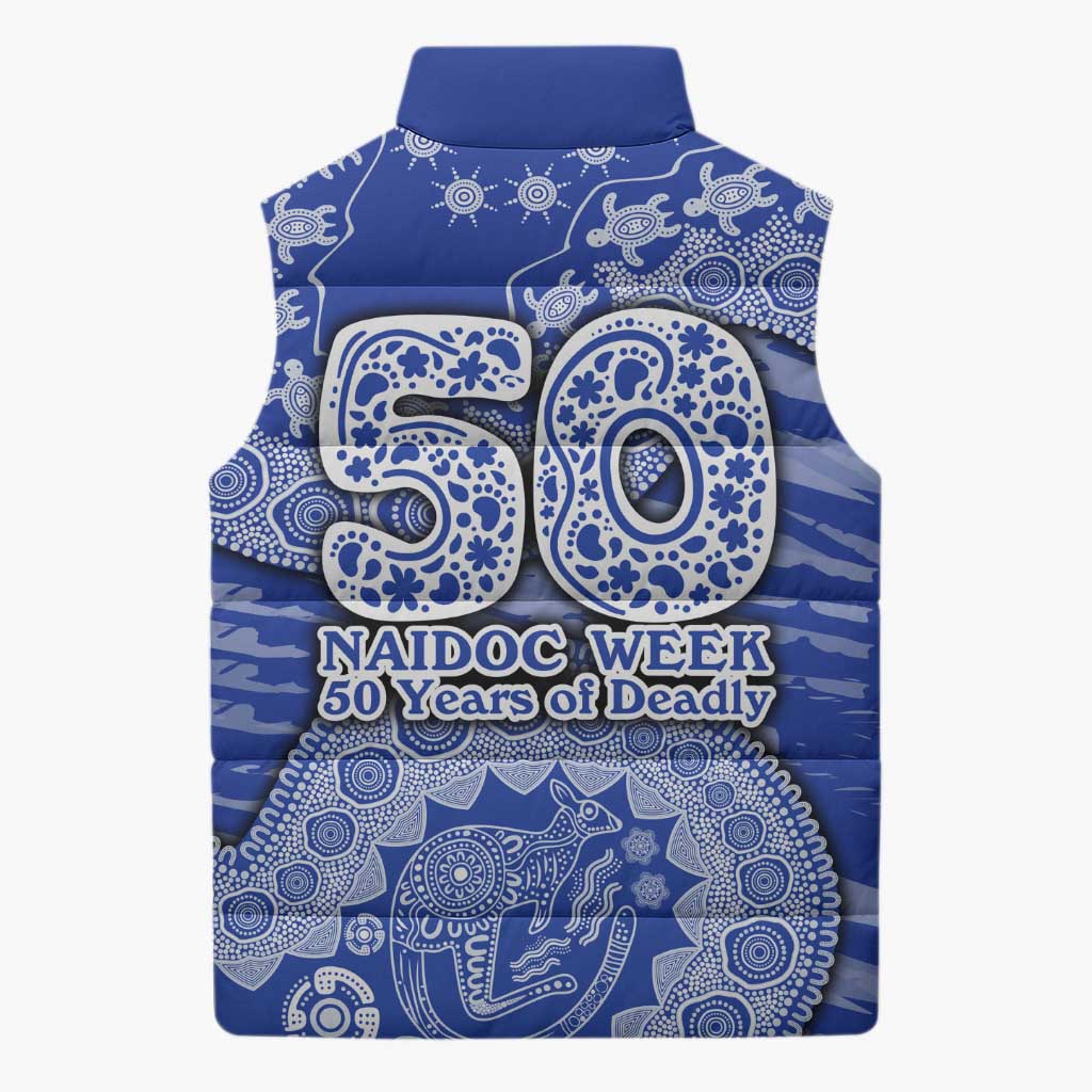 North Melbourne Kangaroos NAIDOC Week 2026 Sleeveless Puffer Jacket Australian Aboriginal Dot Art Dreamtime Pattern Style