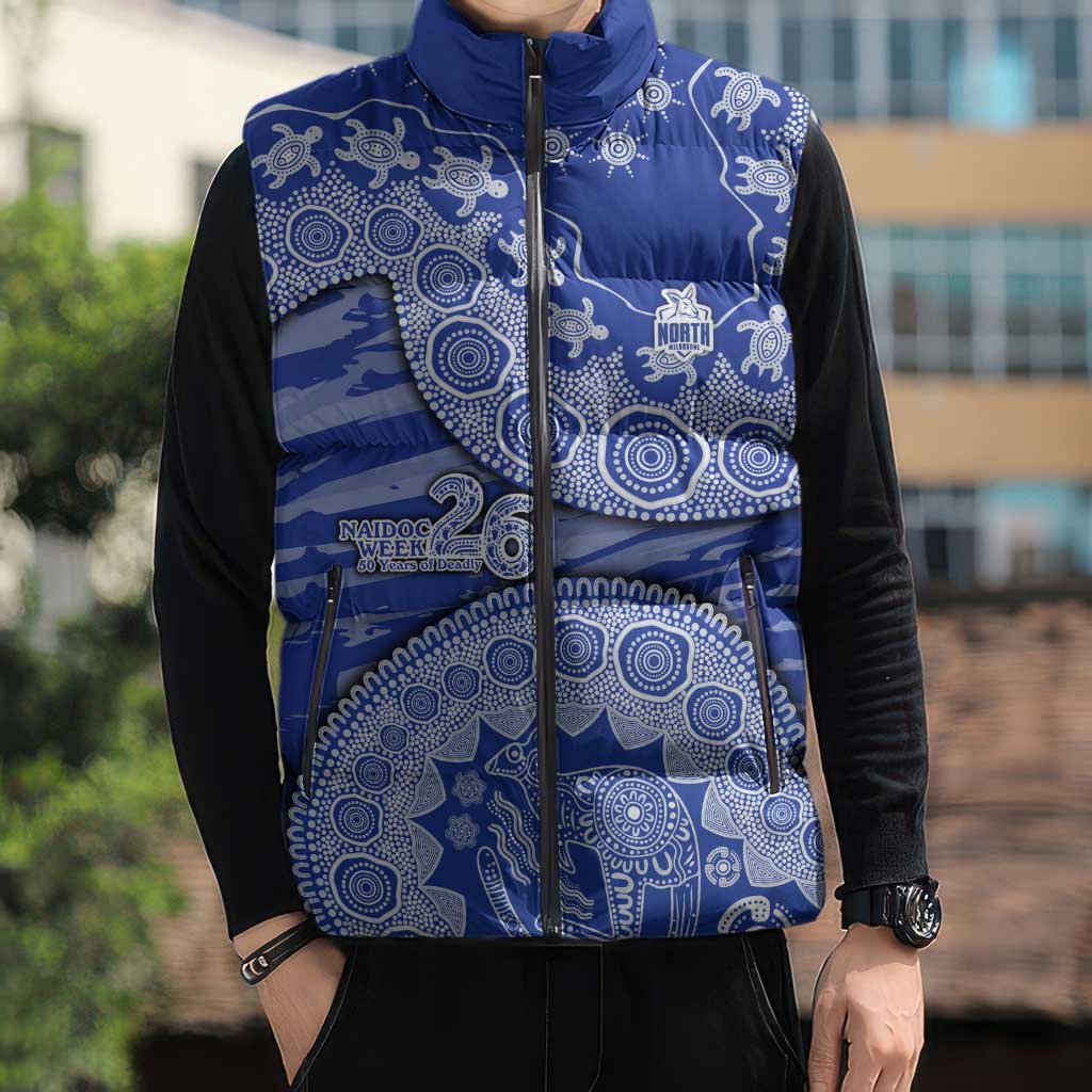 North Melbourne Kangaroos NAIDOC Week 2026 Sleeveless Puffer Jacket Australian Aboriginal Dot Art Dreamtime Pattern Style