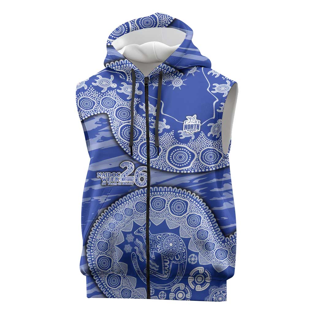 North Melbourne Kangaroos NAIDOC Week 2026 Sleeveless Zip Hoodie Australian Aboriginal Dot Art Dreamtime Pattern Style