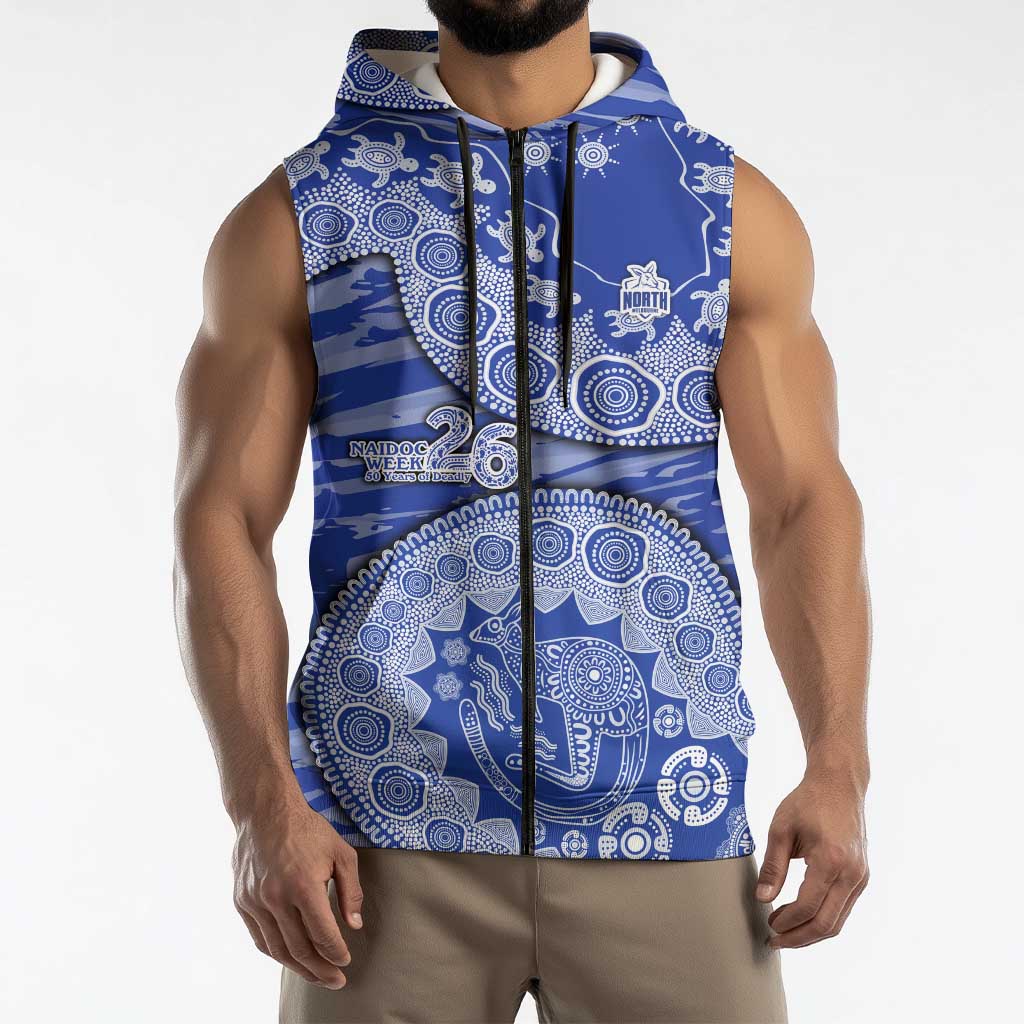 North Melbourne Kangaroos NAIDOC Week 2026 Sleeveless Zip Hoodie Australian Aboriginal Dot Art Dreamtime Pattern Style