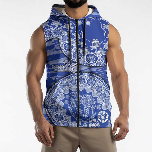 North Melbourne Kangaroos NAIDOC Week 2026 Sleeveless Zip Hoodie Australian Aboriginal Dot Art Dreamtime Pattern Style