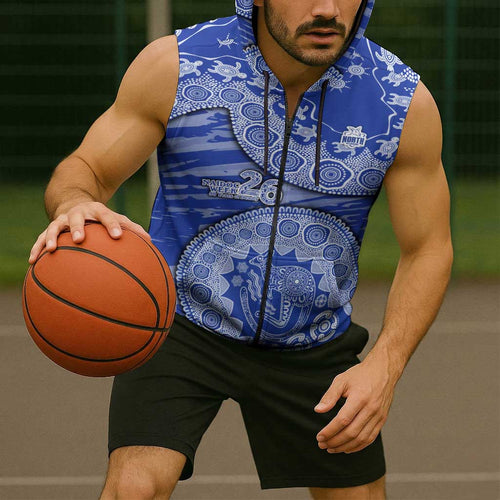 North Melbourne Kangaroos NAIDOC Week 2026 Sleeveless Zip Hoodie Australian Aboriginal Dot Art Dreamtime Pattern Style