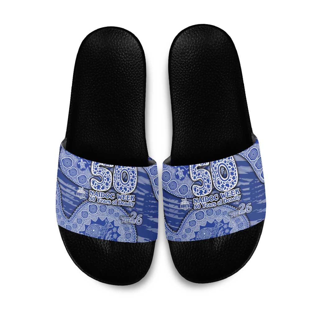 North Melbourne Kangaroos NAIDOC Week 2026 Slide Sandals Australian Aboriginal Dot Art Dreamtime Pattern Style