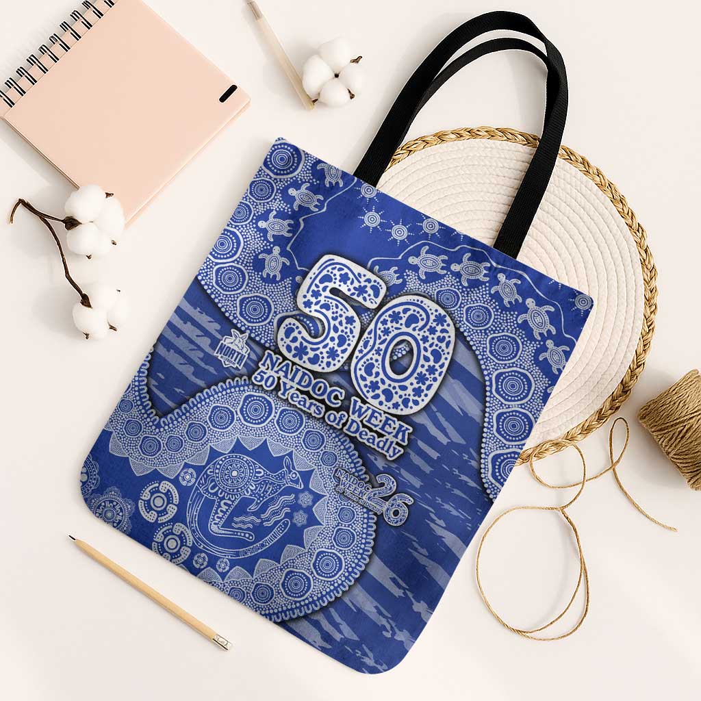 North Melbourne Kangaroos NAIDOC Week 2026 Tote Bag Australian Aboriginal Dot Art Dreamtime Pattern Style