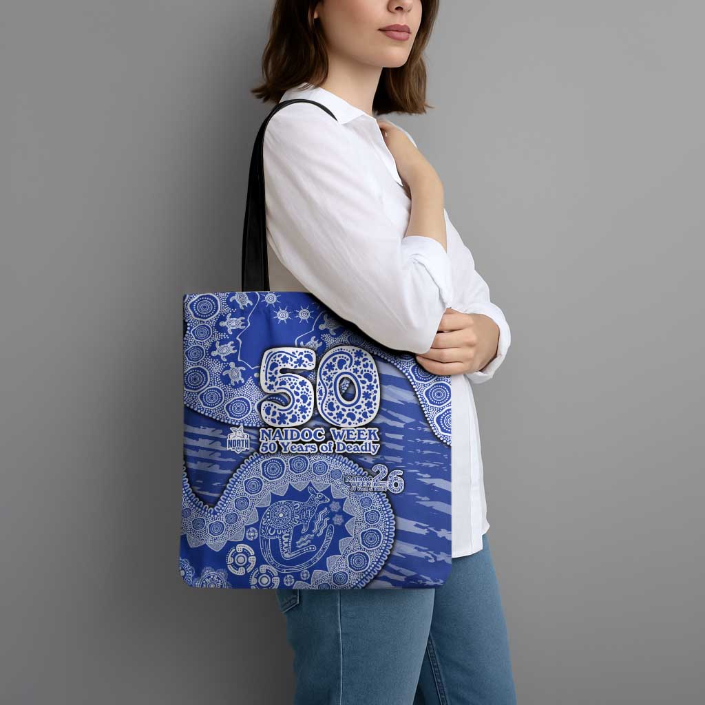 North Melbourne Kangaroos NAIDOC Week 2026 Tote Bag Australian Aboriginal Dot Art Dreamtime Pattern Style