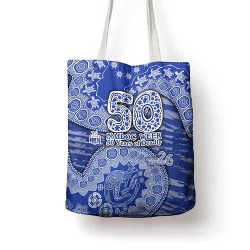 North Melbourne Kangaroos NAIDOC Week 2026 Tote Bag Australian Aboriginal Dot Art Dreamtime Pattern Style