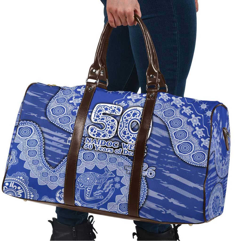 North Melbourne Kangaroos NAIDOC Week 2026 Travel Bag Australian Aboriginal Dot Art Dreamtime Pattern Style