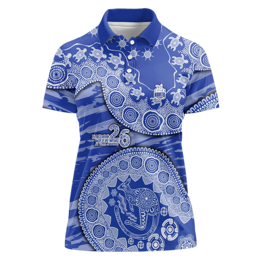 North Melbourne Kangaroos NAIDOC Week 2026 Women Polo Shirt Australian Aboriginal Dot Art Dreamtime Pattern Style