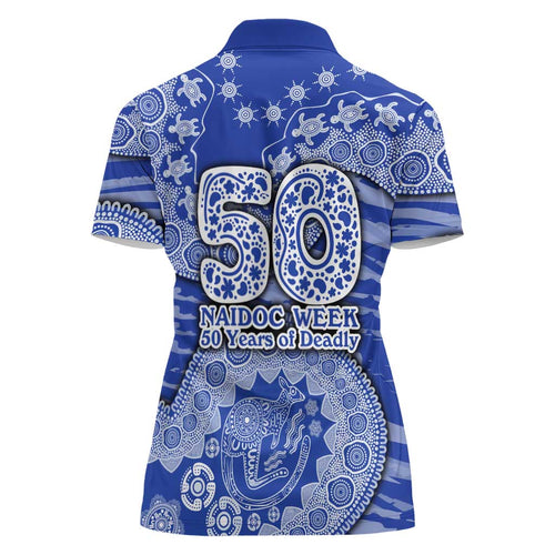 North Melbourne Kangaroos NAIDOC Week 2026 Women Polo Shirt Australian Aboriginal Dot Art Dreamtime Pattern Style