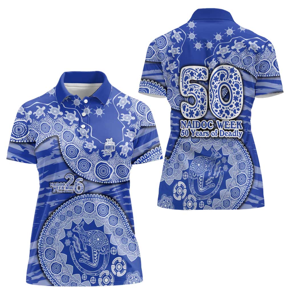 North Melbourne Kangaroos NAIDOC Week 2026 Women Polo Shirt Australian Aboriginal Dot Art Dreamtime Pattern Style