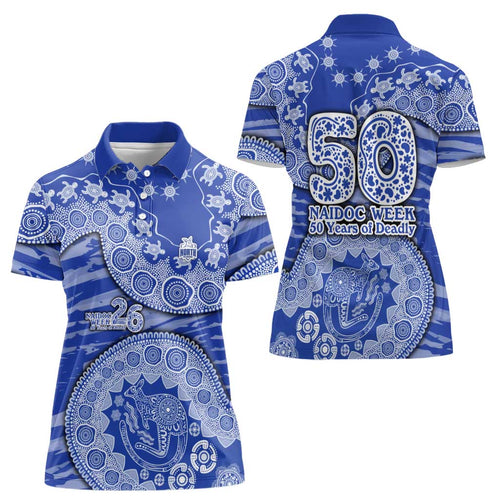 North Melbourne Kangaroos NAIDOC Week 2026 Women Polo Shirt Australian Aboriginal Dot Art Dreamtime Pattern Style