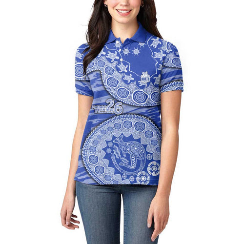 North Melbourne Kangaroos NAIDOC Week 2026 Women Polo Shirt Australian Aboriginal Dot Art Dreamtime Pattern Style