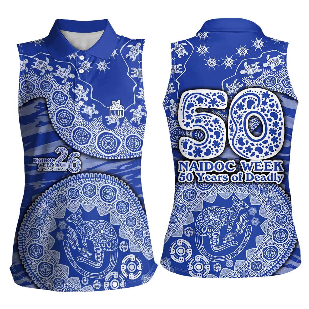 North Melbourne Kangaroos NAIDOC Week 2026 Women Sleeveless Polo Shirt Australian Aboriginal Dot Art Dreamtime Pattern Style