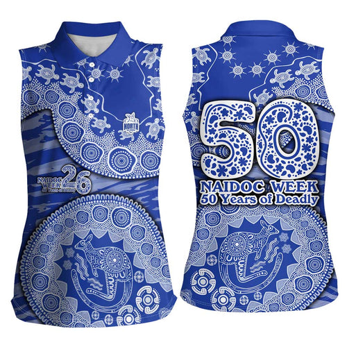 North Melbourne Kangaroos NAIDOC Week 2026 Women Sleeveless Polo Shirt Australian Aboriginal Dot Art Dreamtime Pattern Style