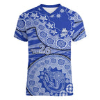 North Melbourne Kangaroos NAIDOC Week 2026 Women V-Neck T-Shirt Australian Aboriginal Dot Art Dreamtime Pattern Style