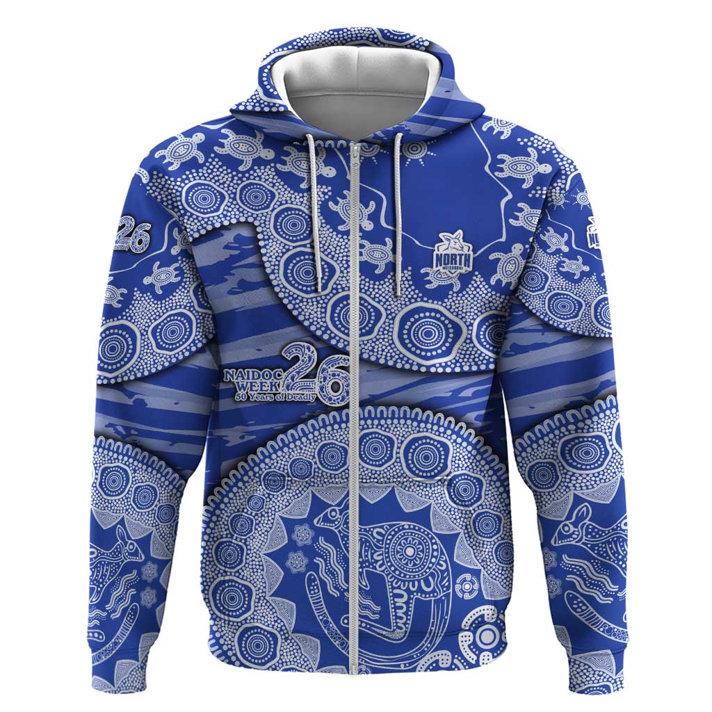 North Melbourne Kangaroos NAIDOC Week 2026 Zip Hoodie Australian Aboriginal Dot Art Dreamtime Pattern Style