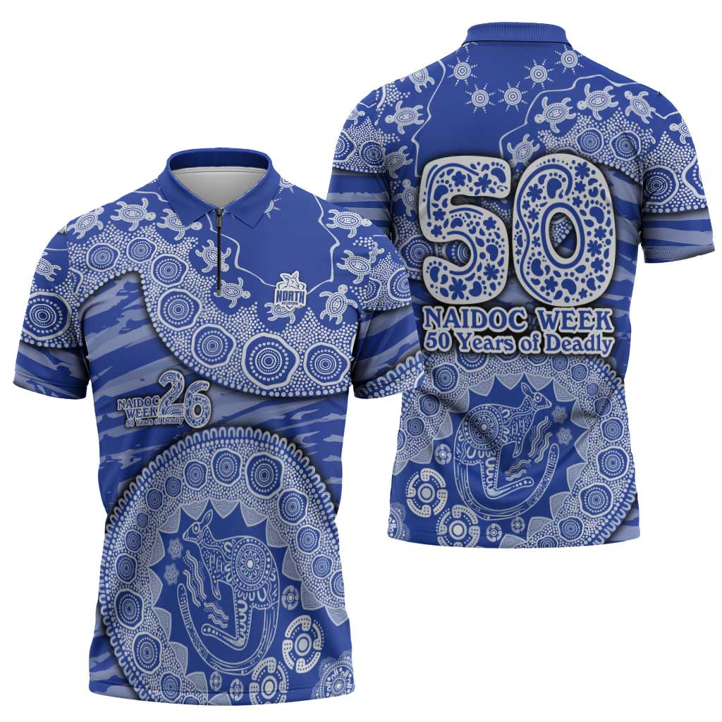 North Melbourne Kangaroos NAIDOC Week 2026 Zipper Polo Shirt Australian Aboriginal Dot Art Dreamtime Pattern Style