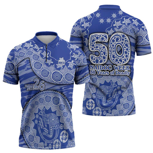 North Melbourne Kangaroos NAIDOC Week 2026 Zipper Polo Shirt Australian Aboriginal Dot Art Dreamtime Pattern Style