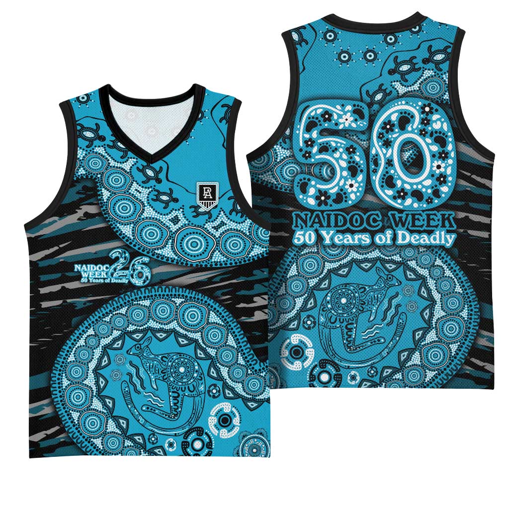 Port Adelaide NAIDOC Week 2026 Basketball Jersey Australian Aboriginal Dot Art Dreamtime Pattern Style
