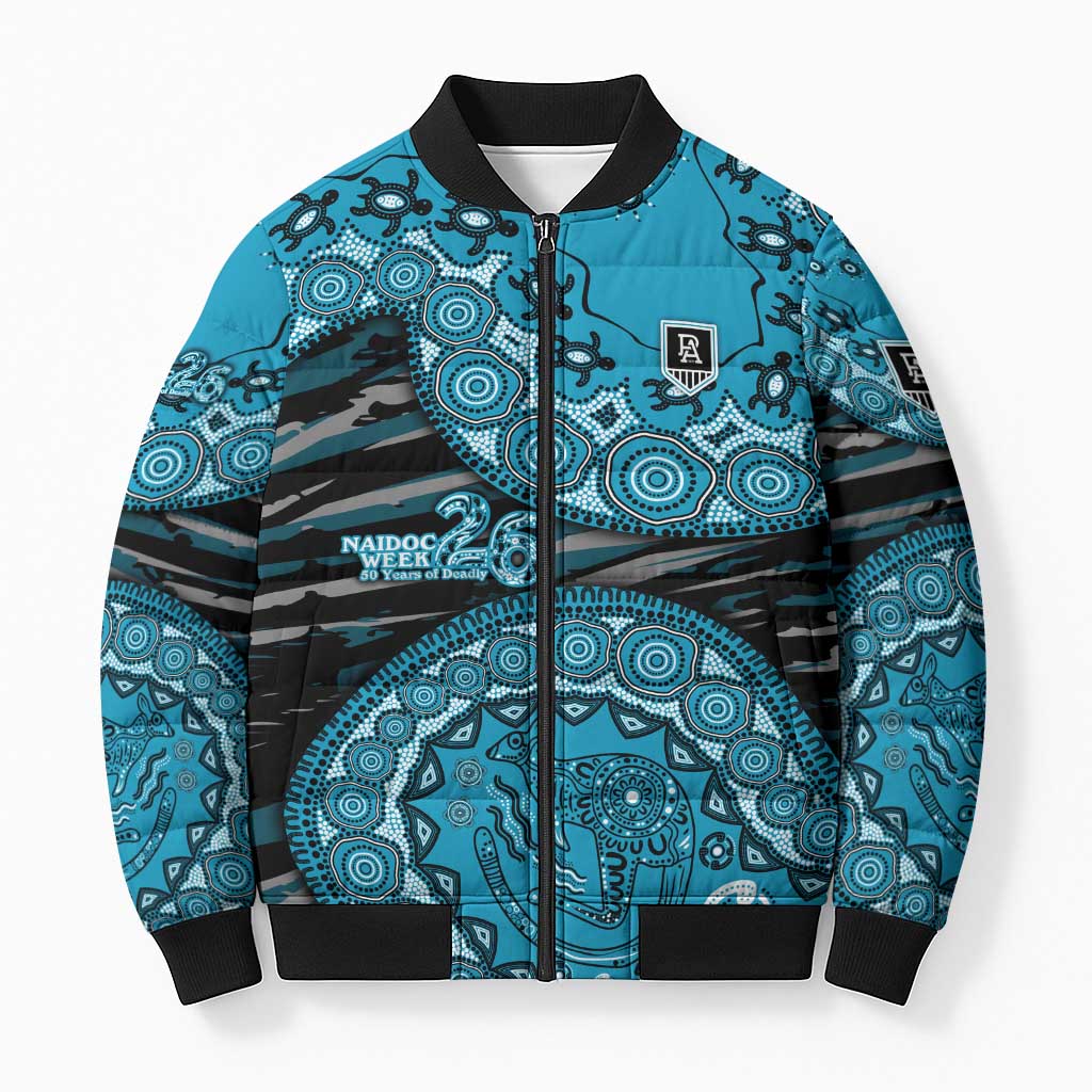 Port Adelaide NAIDOC Week 2026 Bomber Puffer Jacket Australian Aboriginal Dot Art Dreamtime Pattern Style