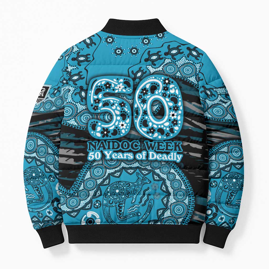 Port Adelaide NAIDOC Week 2026 Bomber Puffer Jacket Australian Aboriginal Dot Art Dreamtime Pattern Style