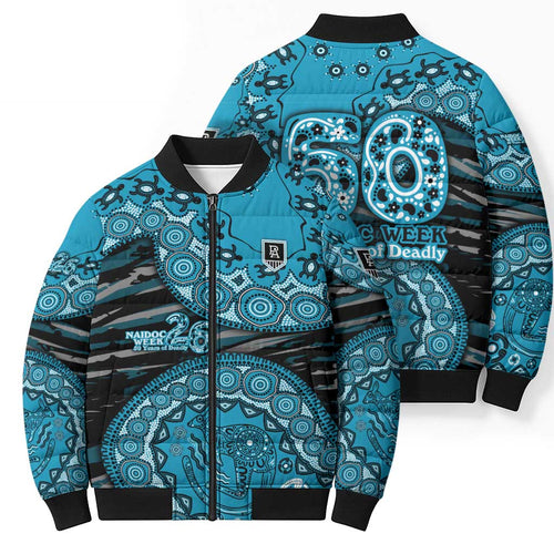 Port Adelaide NAIDOC Week 2026 Bomber Puffer Jacket Australian Aboriginal Dot Art Dreamtime Pattern Style
