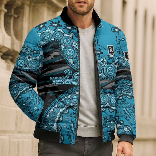 Port Adelaide NAIDOC Week 2026 Bomber Puffer Jacket Australian Aboriginal Dot Art Dreamtime Pattern Style