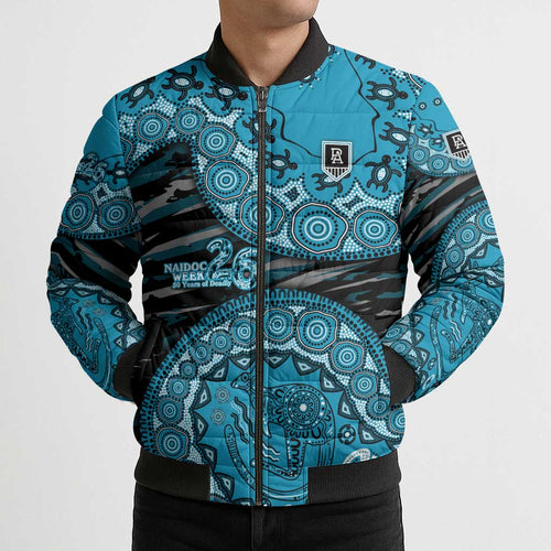 Port Adelaide NAIDOC Week 2026 Bomber Puffer Jacket Australian Aboriginal Dot Art Dreamtime Pattern Style