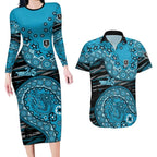 Port Adelaide NAIDOC Week 2026 Couples Matching Long Sleeve Bodycon Dress and Hawaiian Shirt Australian Aboriginal Dot Art Dreamtime Pattern Style