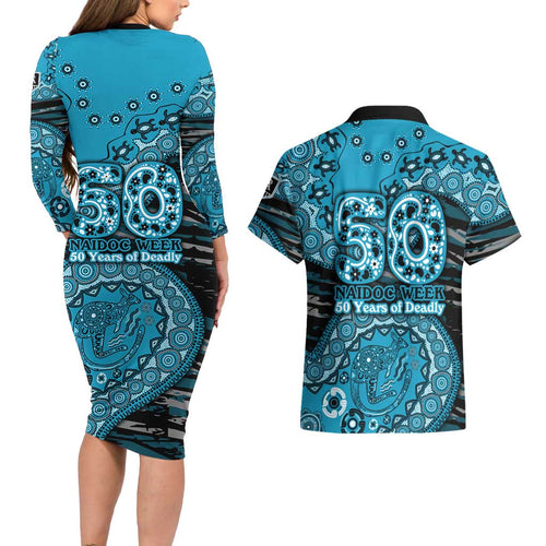 Port Adelaide NAIDOC Week 2026 Couples Matching Long Sleeve Bodycon Dress and Hawaiian Shirt Australian Aboriginal Dot Art Dreamtime Pattern Style