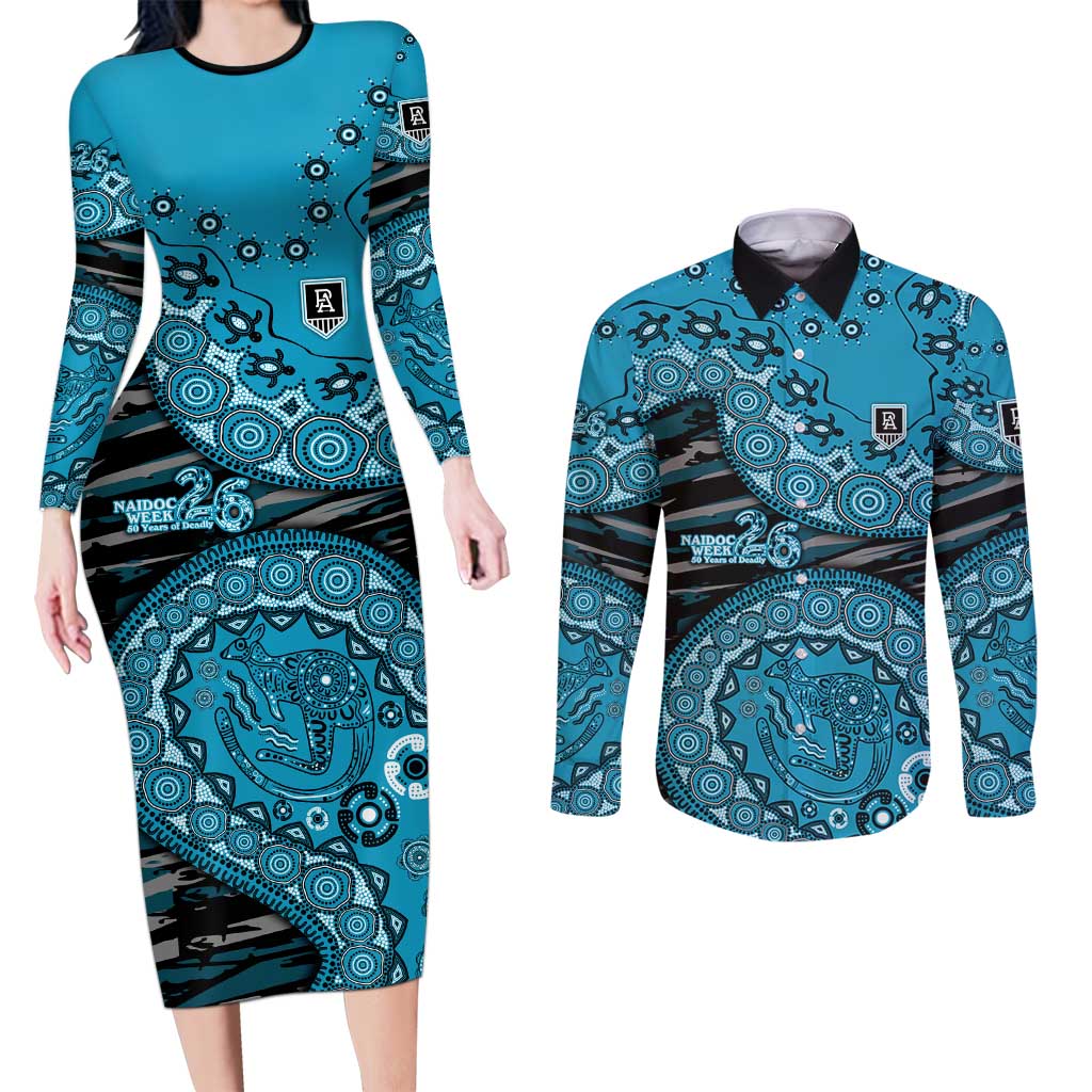 Port Adelaide NAIDOC Week 2026 Couples Matching Long Sleeve Bodycon Dress and Long Sleeve Button Shirt Australian Aboriginal Dot Art Dreamtime Pattern Style