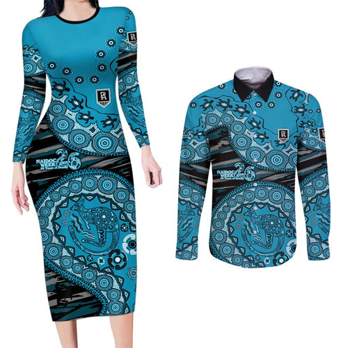 Port Adelaide NAIDOC Week 2026 Couples Matching Long Sleeve Bodycon Dress and Long Sleeve Button Shirt Australian Aboriginal Dot Art Dreamtime Pattern Style