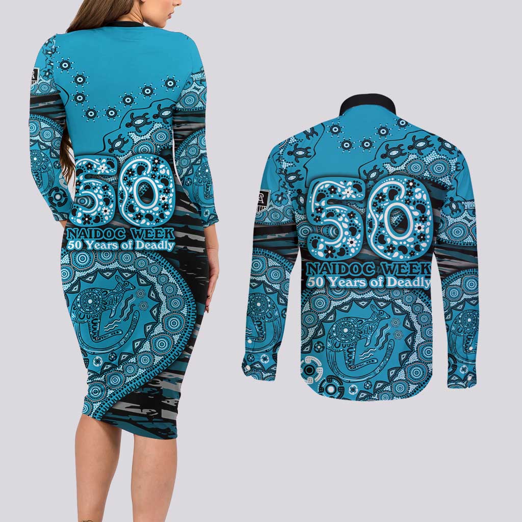 Port Adelaide NAIDOC Week 2026 Couples Matching Long Sleeve Bodycon Dress and Long Sleeve Button Shirt Australian Aboriginal Dot Art Dreamtime Pattern Style