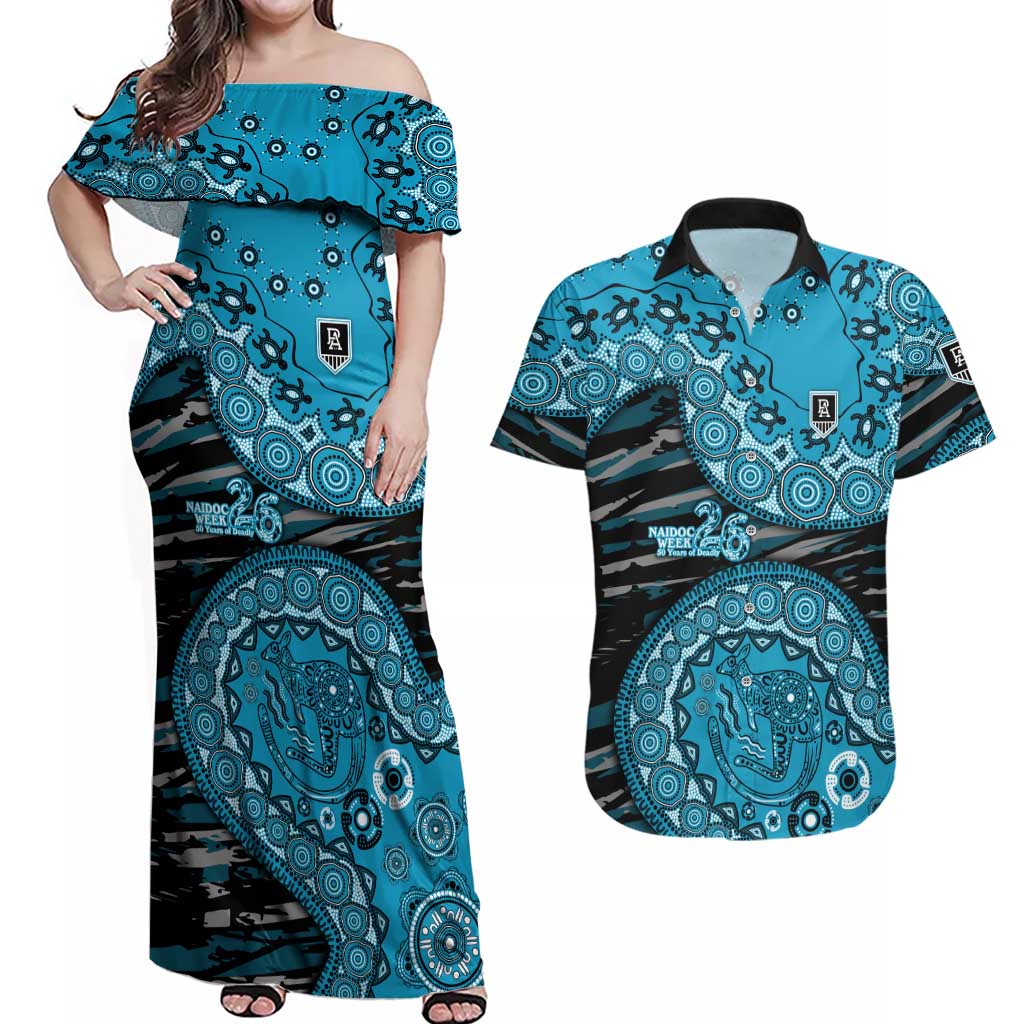 Port Adelaide NAIDOC Week 2026 Couples Matching Off Shoulder Maxi Dress and Hawaiian Shirt Australian Aboriginal Dot Art Dreamtime Pattern Style
