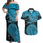 Port Adelaide NAIDOC Week 2026 Couples Matching Off Shoulder Maxi Dress and Hawaiian Shirt Australian Aboriginal Dot Art Dreamtime Pattern Style