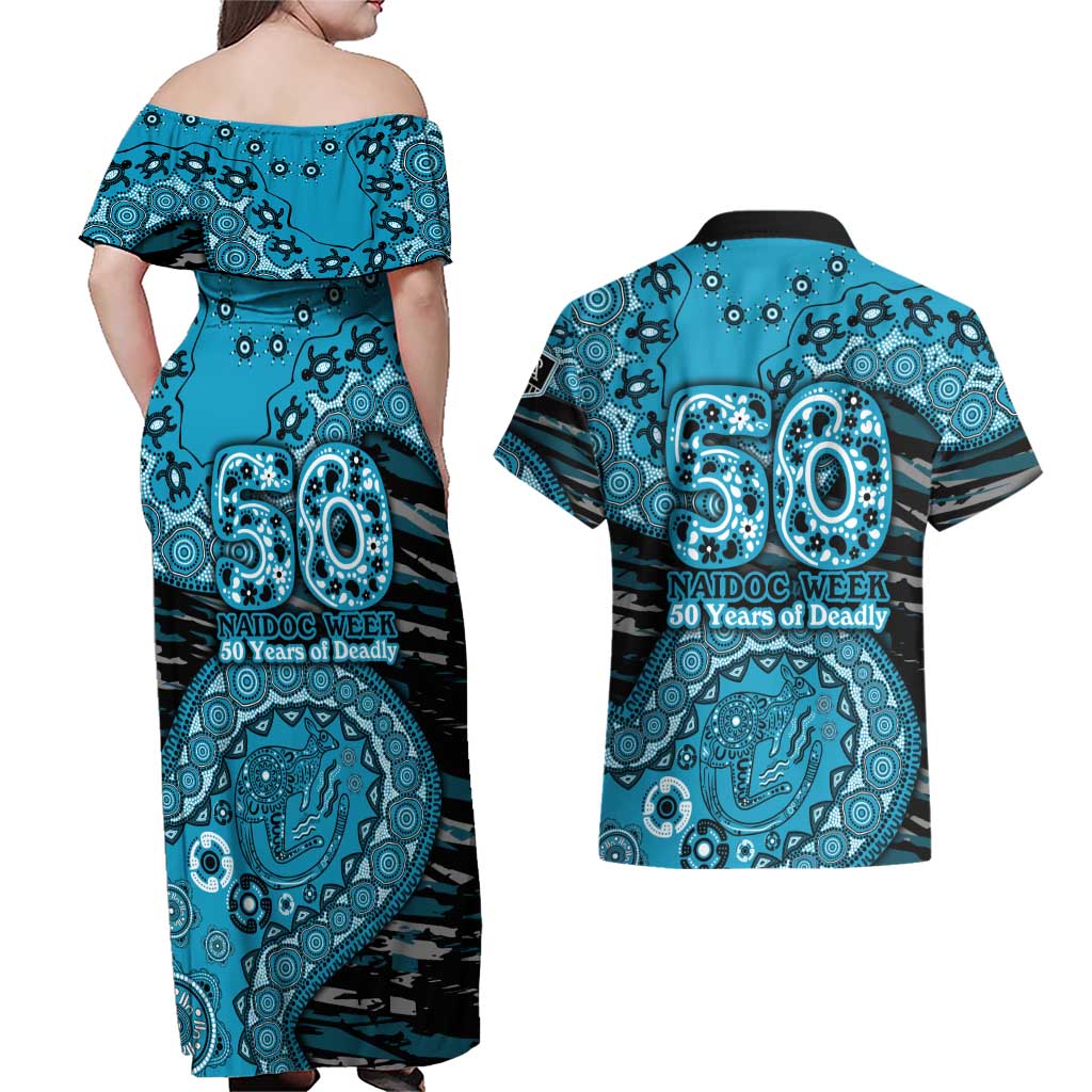 Port Adelaide NAIDOC Week 2026 Couples Matching Off Shoulder Maxi Dress and Hawaiian Shirt Australian Aboriginal Dot Art Dreamtime Pattern Style