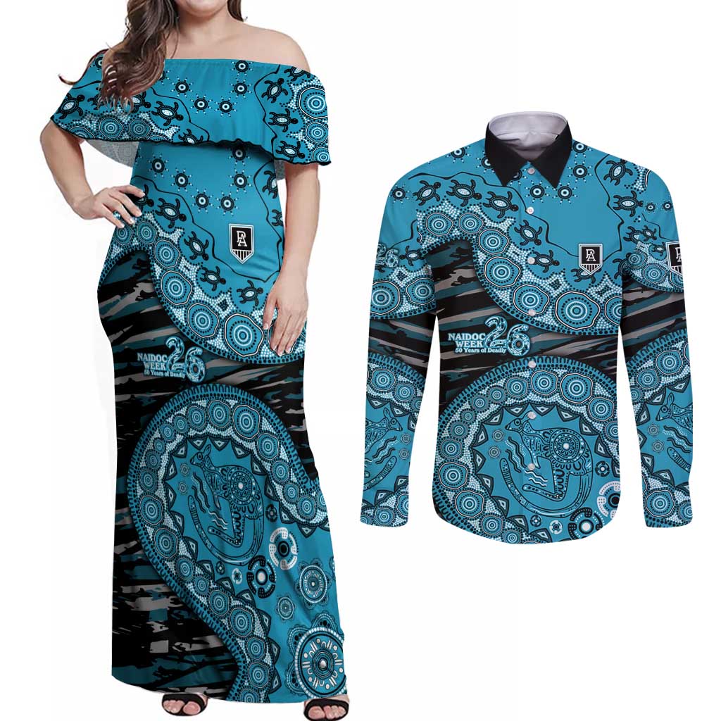 Port Adelaide NAIDOC Week 2026 Couples Matching Off Shoulder Maxi Dress and Long Sleeve Button Shirt Australian Aboriginal Dot Art Dreamtime Pattern Style