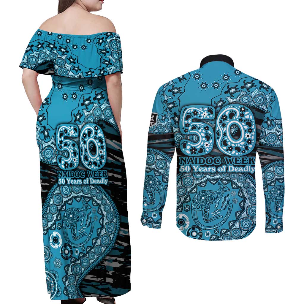 Port Adelaide NAIDOC Week 2026 Couples Matching Off Shoulder Maxi Dress and Long Sleeve Button Shirt Australian Aboriginal Dot Art Dreamtime Pattern Style