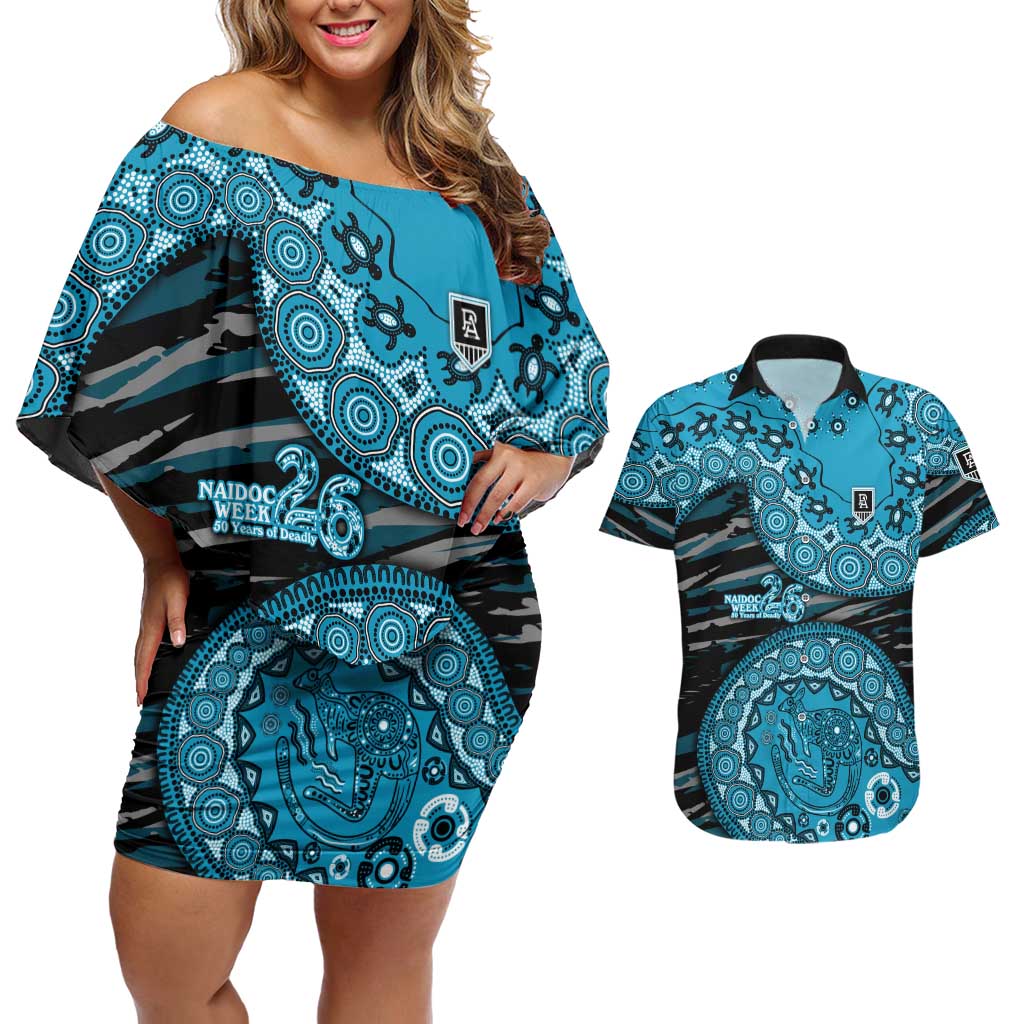 Port Adelaide NAIDOC Week 2026 Couples Matching Off Shoulder Short Dress and Hawaiian Shirt Australian Aboriginal Dot Art Dreamtime Pattern Style