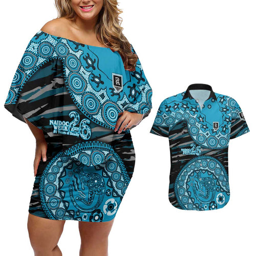 Port Adelaide NAIDOC Week 2026 Couples Matching Off Shoulder Short Dress and Hawaiian Shirt Australian Aboriginal Dot Art Dreamtime Pattern Style